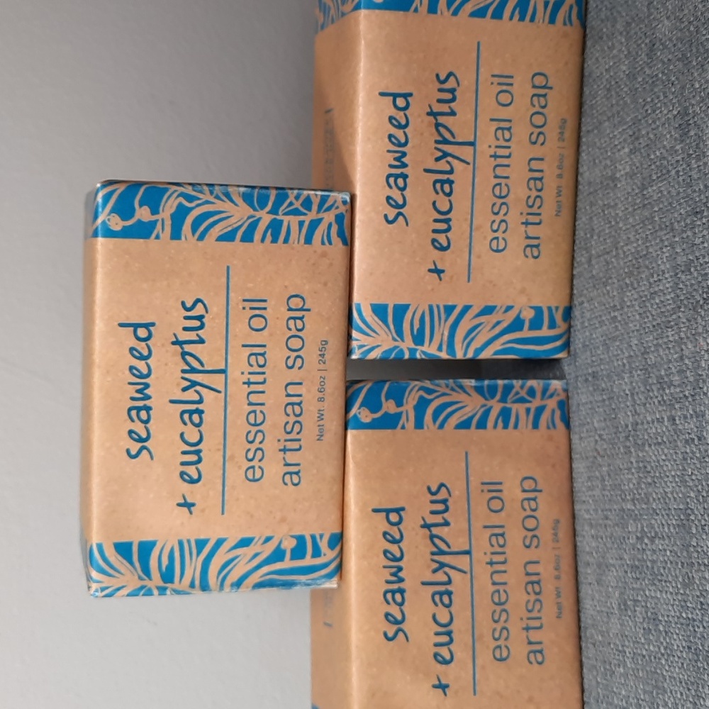 Seaweed Eucalyptus Essential Oil Artisan Spa Bar Bath Soap Set of 3 Bars 8.6oz